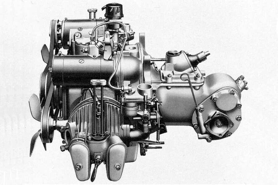 „Opoziție” cu doi cilindri într-un singur bloc (Panhard Flat-Twin)